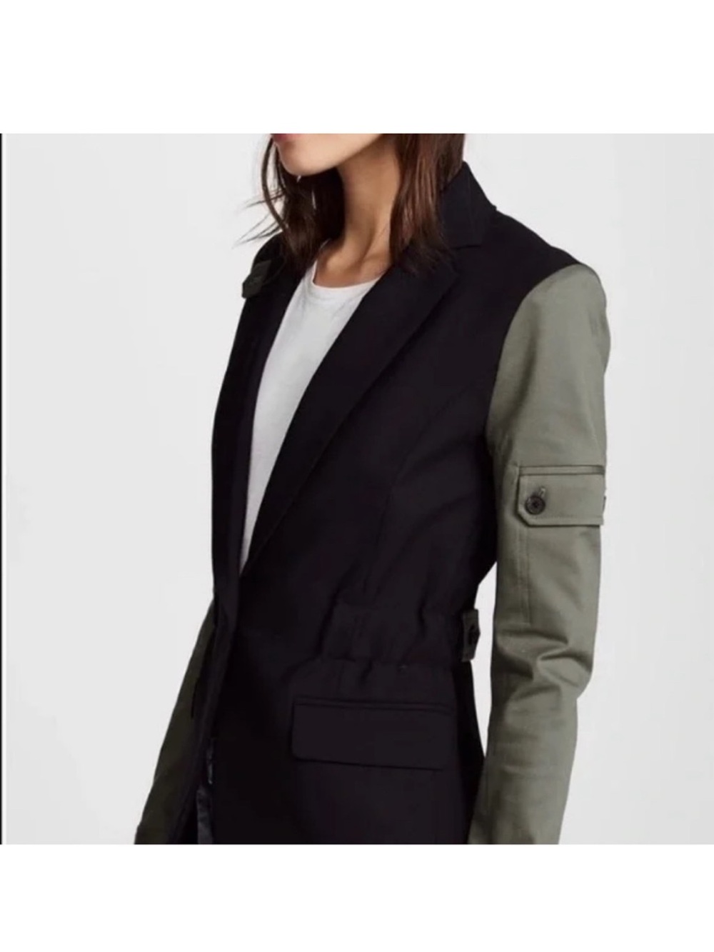 Veronica Beard Black Blazer with Olive Green Utility Sleeves